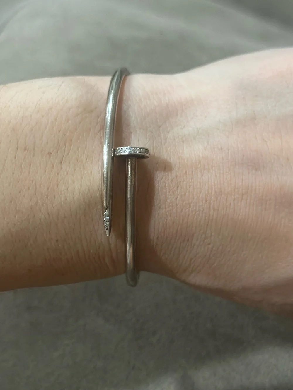 925 Sterling Silver Nail-Style Open Cuff Bracelet with Pavé Accents